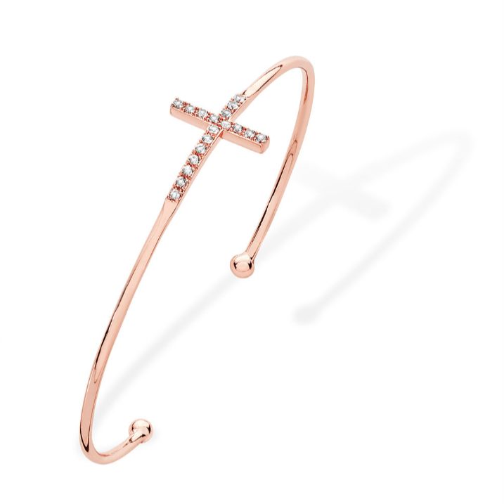 Tipperary Crystal CZ Cross Rose Gold Bangle
